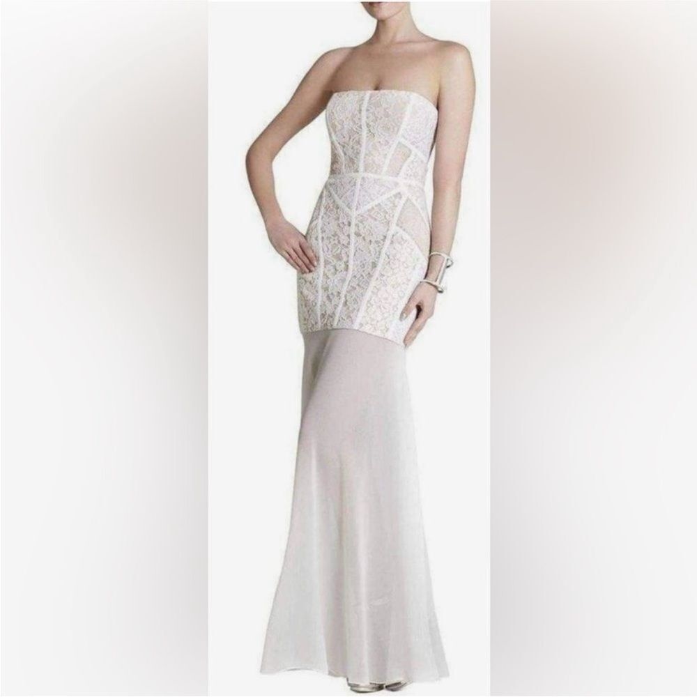 Bcbg Maxazria Elegant Strapless White Lace Gown, US2